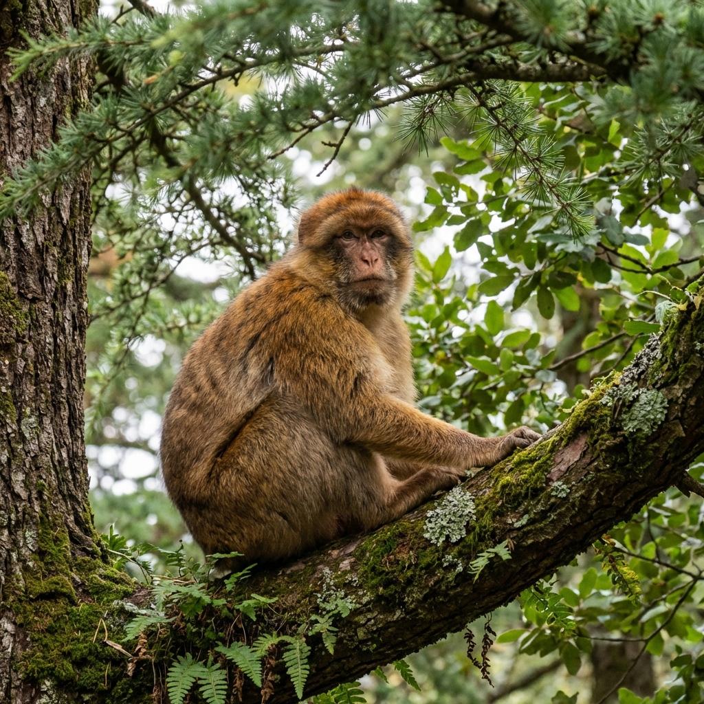 Mono en el bosque de cedros